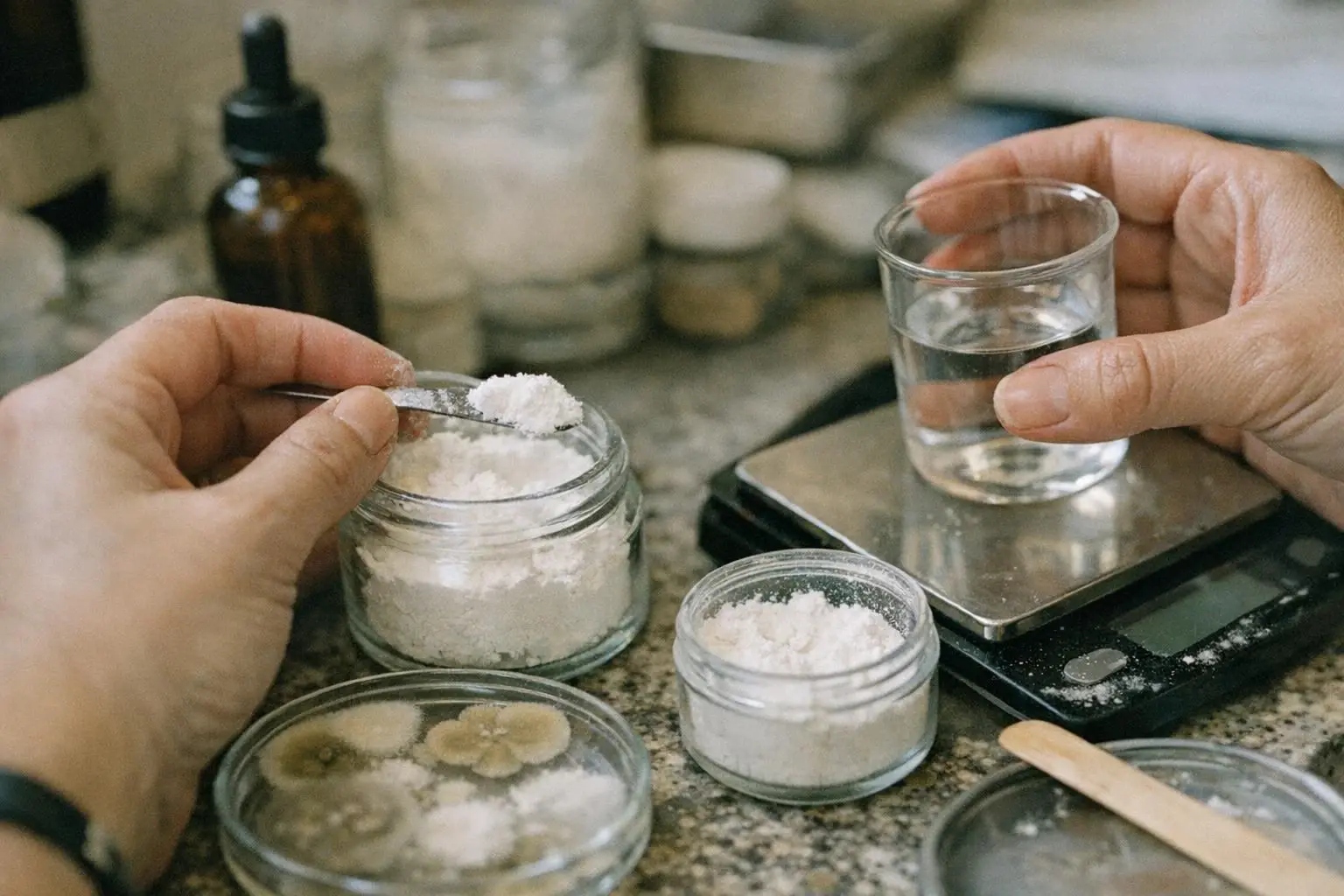 Kojic Acid in Beauty Salon: Kojic Acid is a natural skin-lightening agent derived from fungi, particularly species—visual...